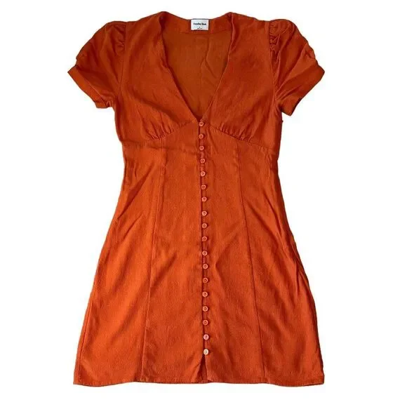Aritzia Sunday Best Button Down Mini Dress Women Sz 4 Red Orange Short Sleeve - Picture 1 of 15